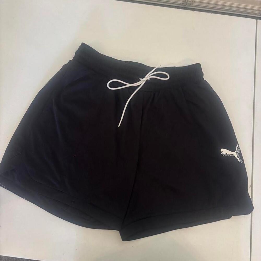 Black Puma shorts with white logo #activewear #athletic